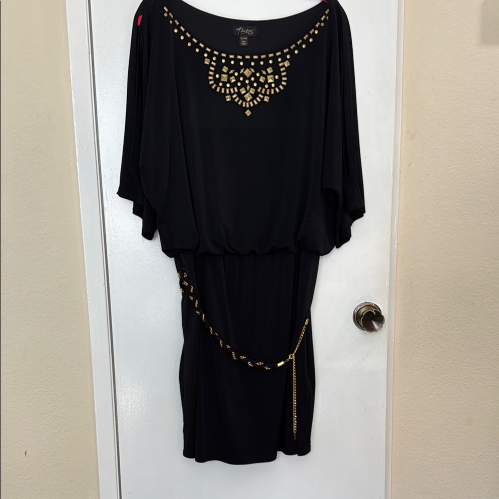 Black Dress with Gold Accents